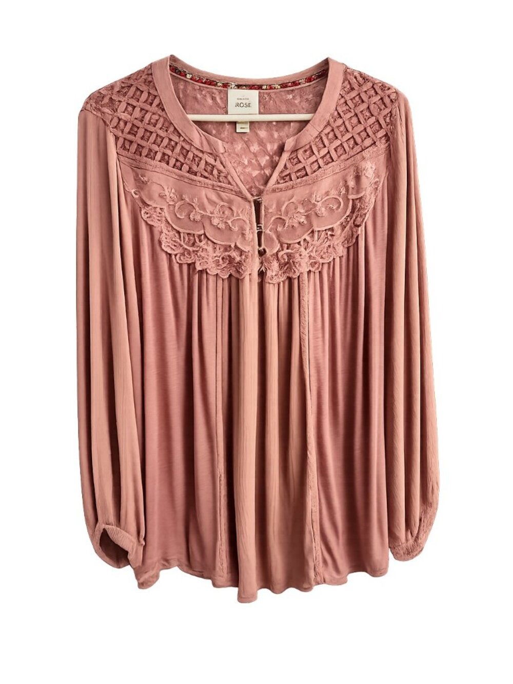 Knox Rose Dusty Pink Lace Boho Blouse XXL Peasant Top Cottagecore Romantic